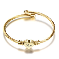 Mom Letter Braided Bracelet – Stainless Steel Heart Gift for Mother's Day