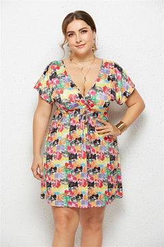Women's Printed Deep V-Neck Dress – Elastic Waist | Sizes M-4XL