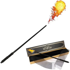 Magic wand with flame effect and packaging on a white background