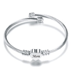 Mom Letter Braided Bracelet – Stainless Steel Heart Gift for Mother's Day