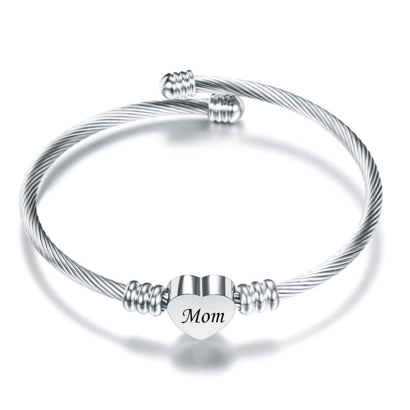 Mom Letter Braided Bracelet – Stainless Steel Heart Gift for Mother's Day