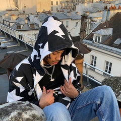 Star Printed Zip Up Hoodie