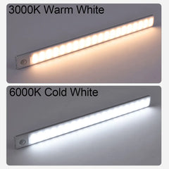 Two LED light bars showing 3000K warm white and 6000K cold white lighting on a gray background.