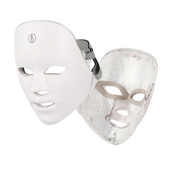 White LED face mask with clear side panel on a white background