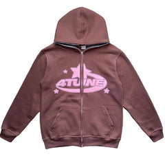 Star Printed Zip Up Hoodie