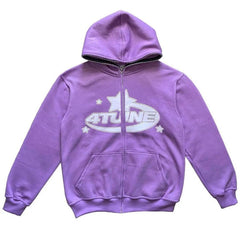 Star Printed Zip Up Hoodie