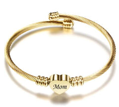 Mom Letter Braided Bracelet – Stainless Steel Heart Gift for Mother's Day
