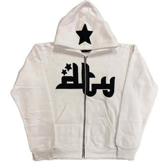 Star Printed Zip Up Hoodie