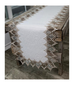 Peacock Lace Table Runner | Neutral Earth Tones on White Jacquard