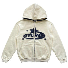 Star Printed Zip Up Hoodie