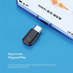 Black USB adapter with smartphone on a blue background