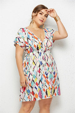 Women's Printed Deep V-Neck Dress – Elastic Waist | Sizes M-4XL