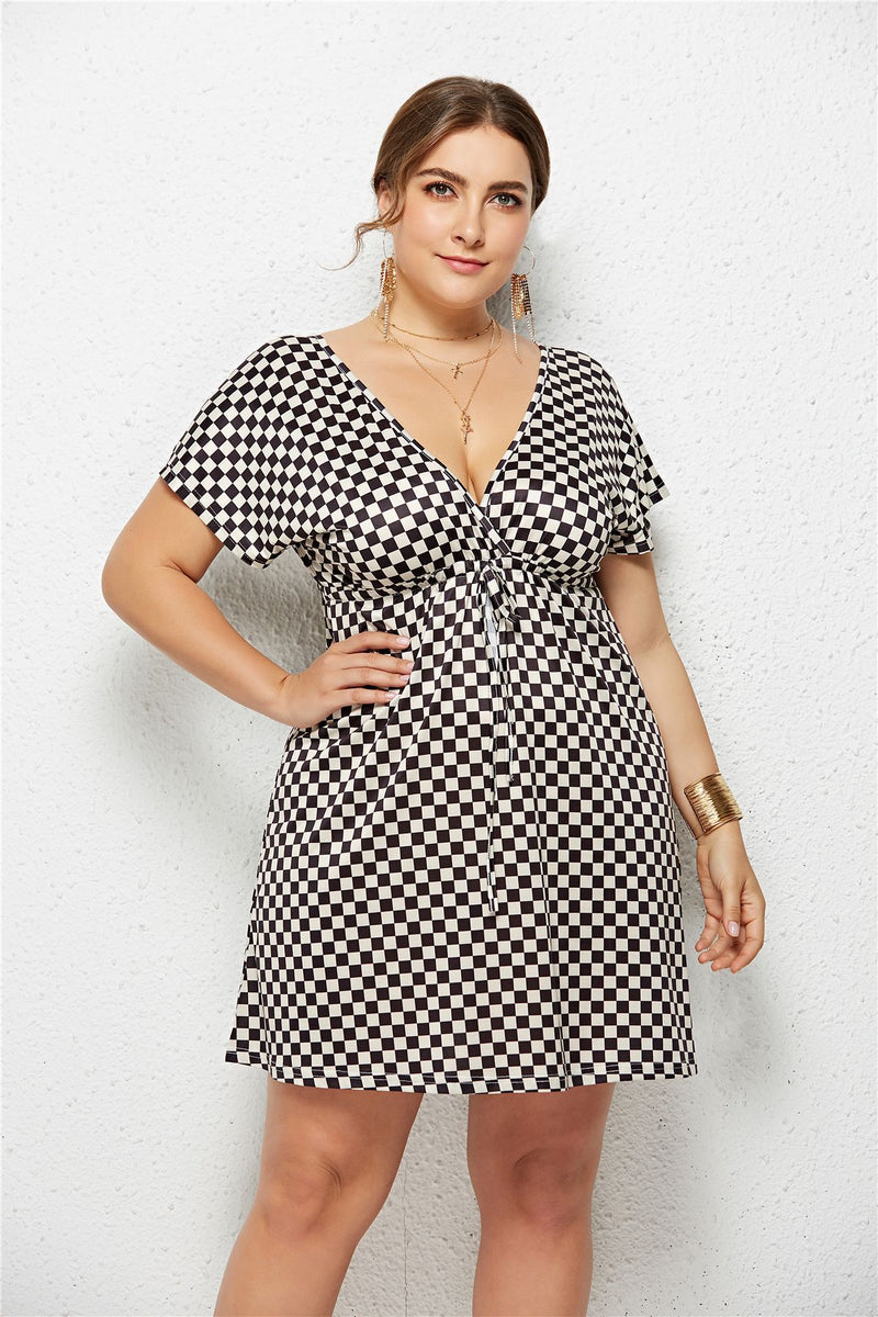 Women's Printed Deep V-Neck Dress – Elastic Waist | Sizes M-4XL
