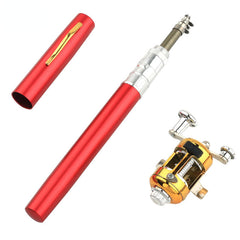 Red and gold telescopic fishing rod on a white background