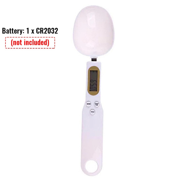 Digital measuring spoon with a battery indicator on a white background