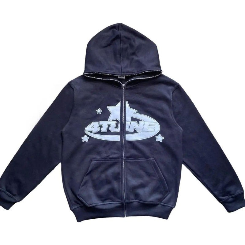Star Printed Zip Up Hoodie