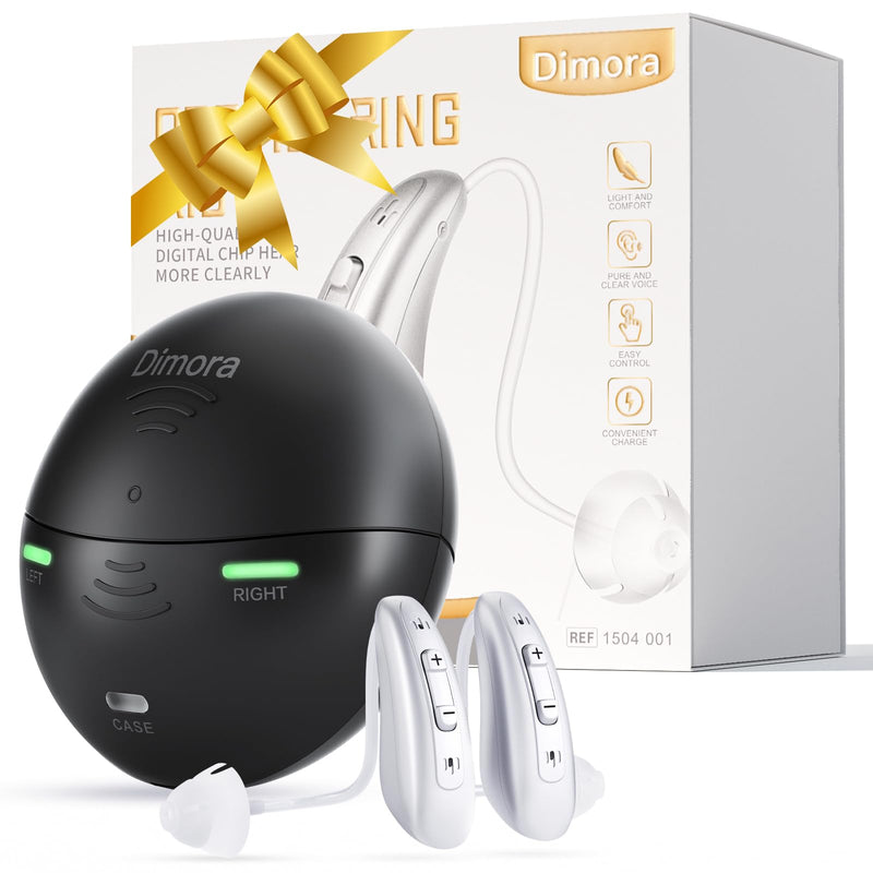 Dimora Rechargeable Behind-the-Ear Hearing Aids - 16-Channel OTC Digital with Charging Case