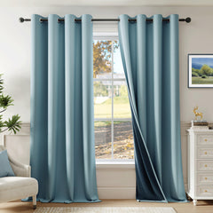 Beauoop 100% Blackout Curtains 84" Long, 2 Panels - Stone Blue
