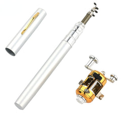Fishing rod and reel set with white handle and gold reel on a white background