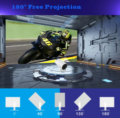 3D motorcycle racing game displayed on a curved screen with 180-degree free projection feature.