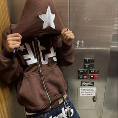 Star Printed Zip Up Hoodie