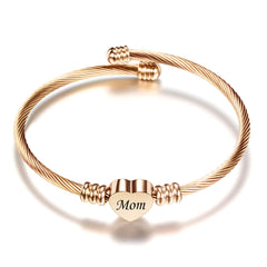 Mom Letter Braided Bracelet – Stainless Steel Heart Gift for Mother's Day