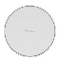 Round wireless charging pad with 'Fast Charge' text on a white background