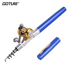Fishing rod and reel set with blue handle and gold reel on a white background, featuring the GOTURE brand.