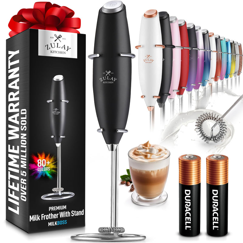 Zulay Kitchen Milk Frother Wand – Handheld Electric Foam Maker for Coffee & Lattes
