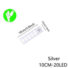 Silver LED light strip with dimensions and color information on a white background