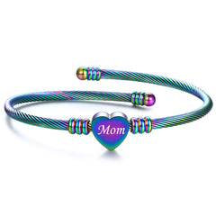 Mom Letter Braided Bracelet – Stainless Steel Heart Gift for Mother's Day