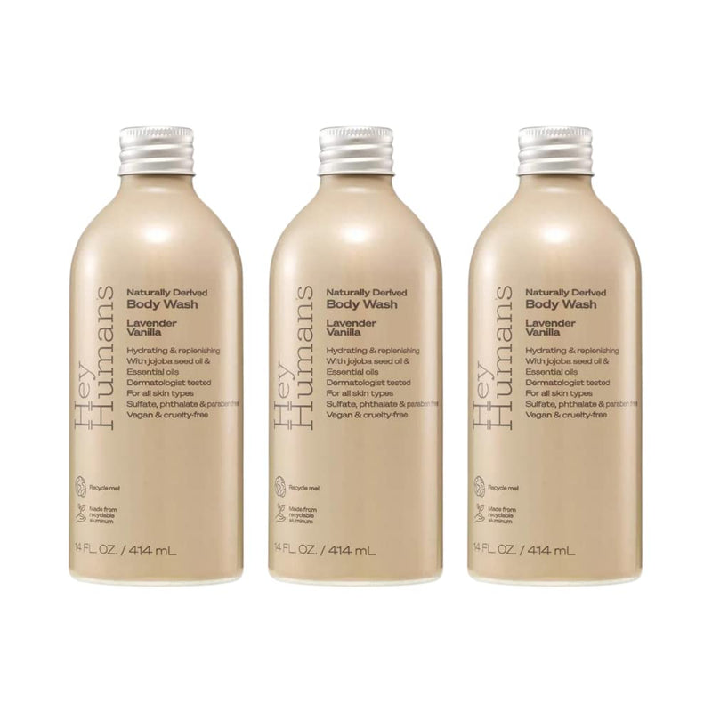 HEY HUMANS Lavender Vanilla Body Wash – Natural Formula (14 fl oz, Pack of 3)