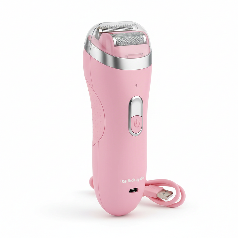 Pink 2-in-1 electric hair trimmer and razor USB rechargeable compact design