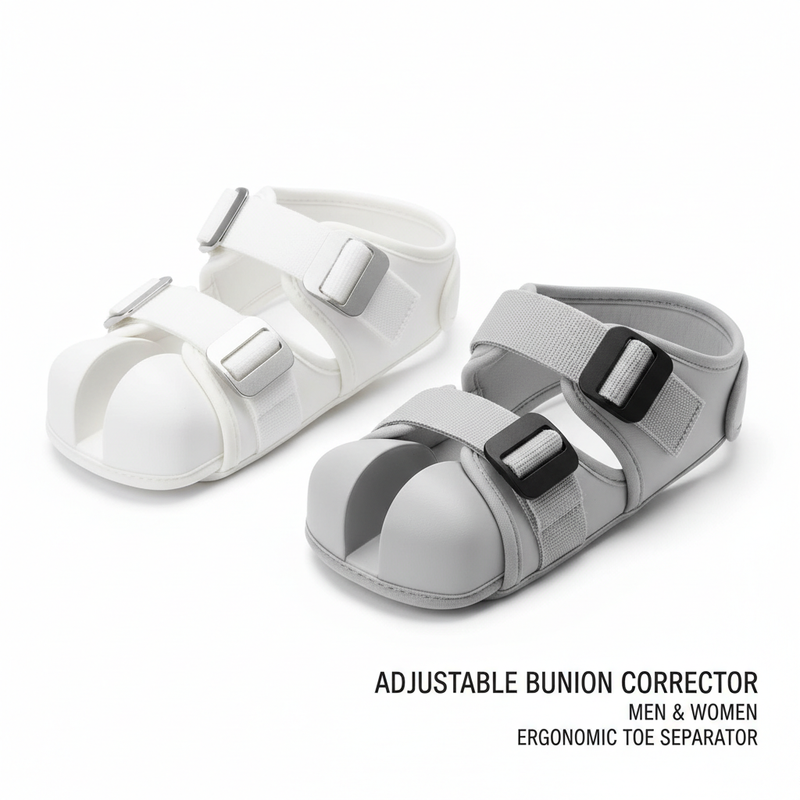 Adjustable bunion corrector ergonomic toe separator white gray buckle