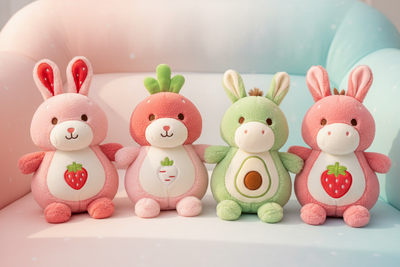 Breathing Plush Music Doll - Strawberry Rabbit, Radish Rabbit, Avocado Donkey, Strawberry Donkey