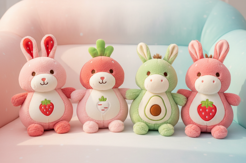 Breathing Plush Music Doll - Strawberry Rabbit, Radish Rabbit, Avocado Donkey, Strawberry Donkey